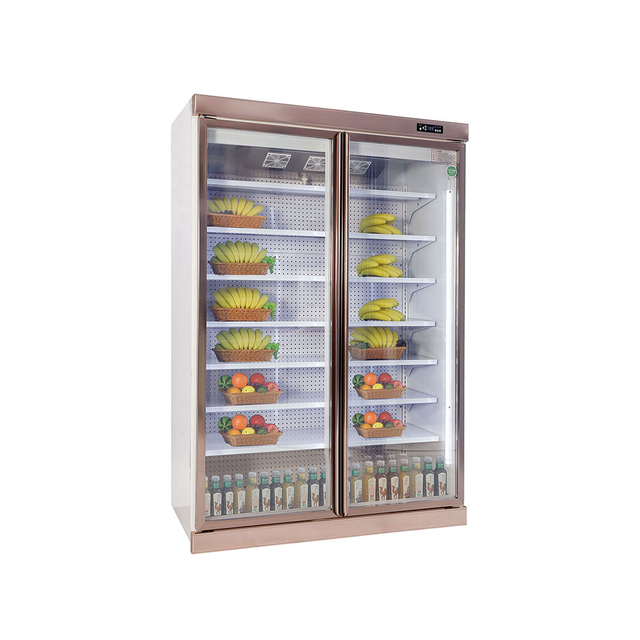 Double Door Single Frame Rose Gold Beverage Display Cabinet
