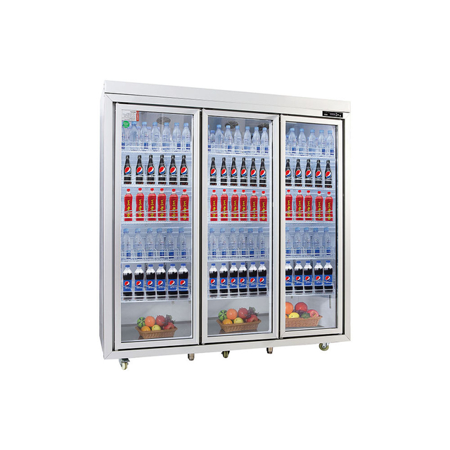 Three-door Matte White Beverage Display Cabinet with Frame