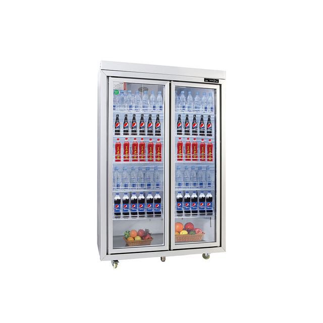 Double Door Matte White Beverage Display Cabinet with Frame